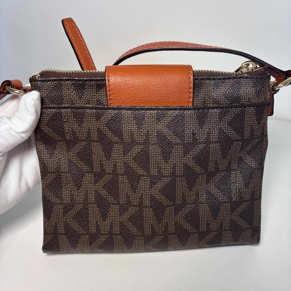 Michael Kors Brown Signature Coated Canvas and Leather Fulton Crossbody Bag